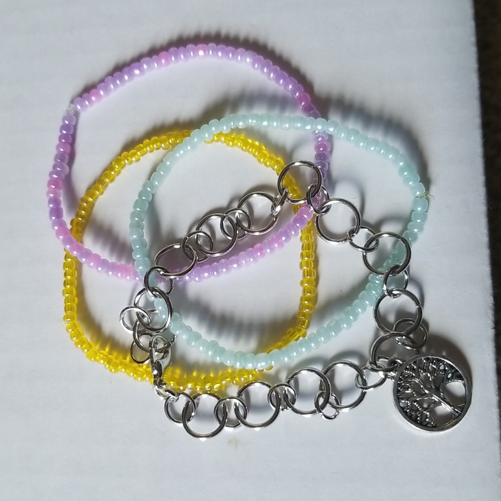 Tree of Life Charm Bracelet Set Pastel and Silver Chain